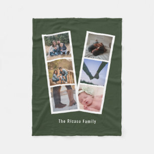6 Photo Booth Style Personalized Army Green Fleece Blanket