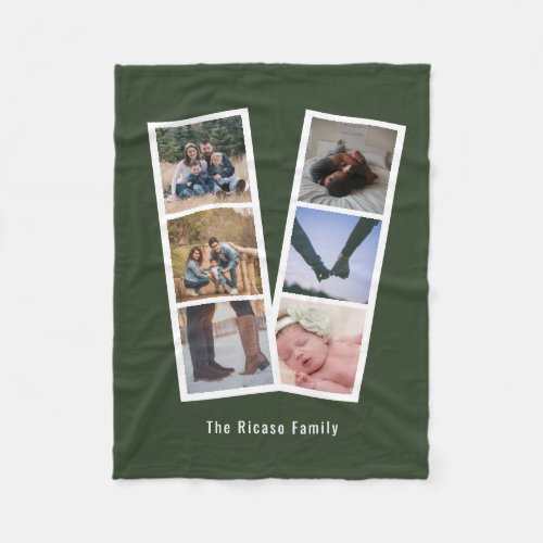 6 Photo Booth Style Personalized Army Green Fleece Blanket