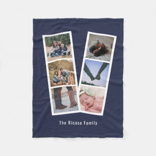 6 Photo Booth Style Personalized Dark Blue Fleece Blanket