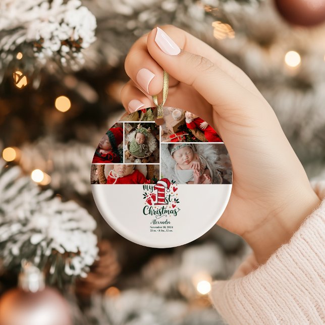 6 Photo Candy Cane Baby 1st Christmas Ceramic Ornament (Creator Uploaded)
