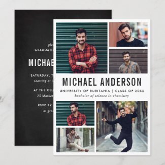 6 Photo Chalkboard Graduation Party Announcement