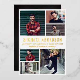 6 Photo Chalkboard Graduation Party Foil Invitation