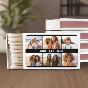 6 Photo Collage 1 Line of Text -- CAN Edit Black Matchboxes