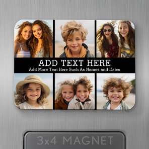 6 Photo Collage 2 Lines of Text -- CAN Edit Black Magnet