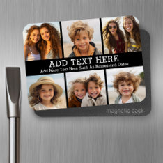 6 Photo Collage 2 Lines Of Text -- Can Edit Black Magnet at Zazzle