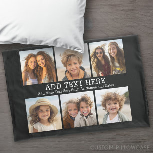 6 Photo Collage 2 Lines of Text -- CAN Edit Black Pillow Case
