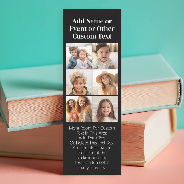 6 Photo Collage - 2 Text Boxes Modern Black White Bookmarks (Custom Photo Bookmark)