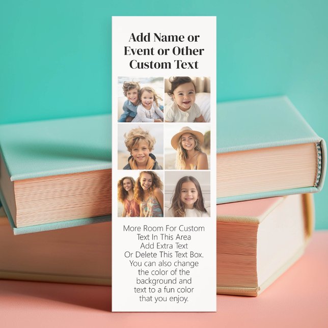 6 Photo Collage - 2 Text Boxes Modern Black White Bookmarks (Custom Photo Bookmark)