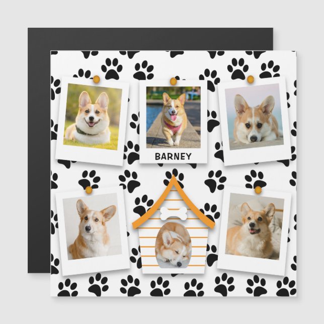 6 Photo Collage Add Name Dog House Magnetic Card (Front/Back)