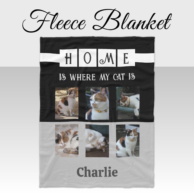 6 photo collage animal lover black grey fleece blanket (Creator Uploaded)