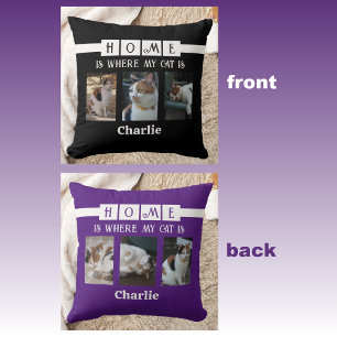 6 photo collage animal lover black purple throw pillow