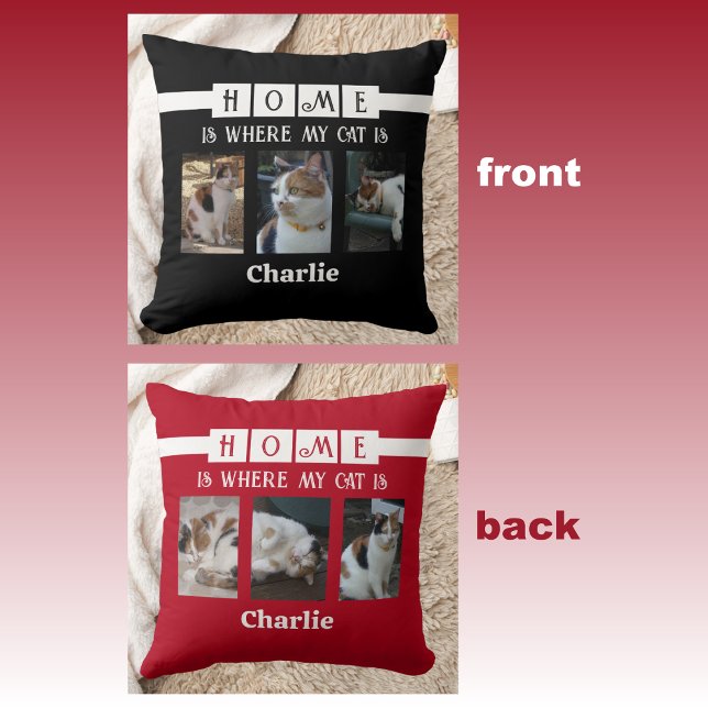 6 photo collage animal lover black red throw pillow (Creator Uploaded)