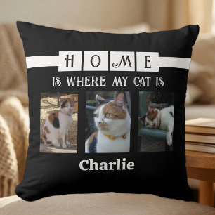 6 photo collage animal lover black throw pillow