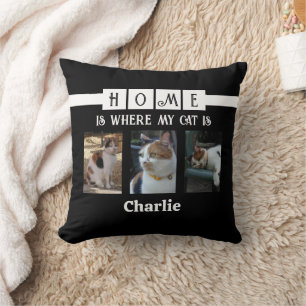 6 photo collage animal lover black throw pillow