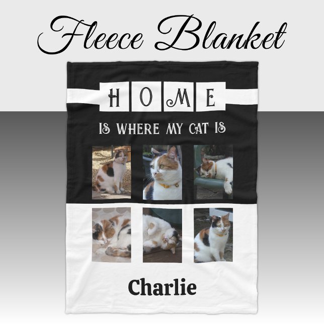 6 photo collage animal lover black white fleece blanket (Creator Uploaded)