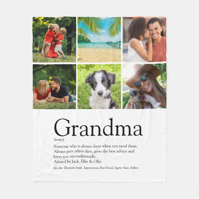 6 Photo Collage Best Grandma, Granny Definition Fleece Blanket (Front)