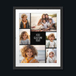 6 photo collage - black background - white text framed art<br><div class="desc">6 photos in an uneven pattern surround an opening for three lines of text. Use 2 square cropped photos and 4 vertical photos to make this work!
The background is white. If you want to change the colors,  click on the advanced design area and see more choices.</div>