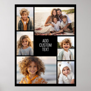 6 photo collage - black background - white text poster