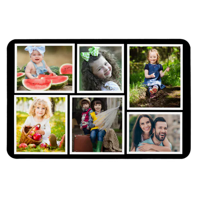 6 Photo Collage Black Create Your Own Refrigerator Magnet | Zazzle