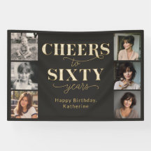 6 Photo Collage Black Gold 60th Birthday
