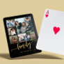 6 photo collage black gold test script family playing cards