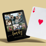6 photo collage black gold test script family poker cards<br><div class="desc">Elegant modern family handwritten calligraphy script with six custom photos black gold keepsake photo playing cards template.              Please note that the background color is changeable. You can replace the black with any other color after selecting CUSTOMIZE option.</div>