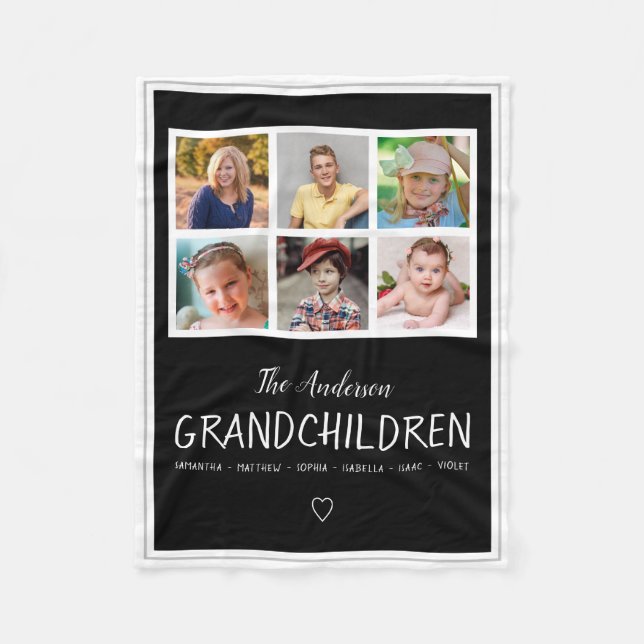 6 Photo Collage Black Grandparents Fleece Blanket (Front)