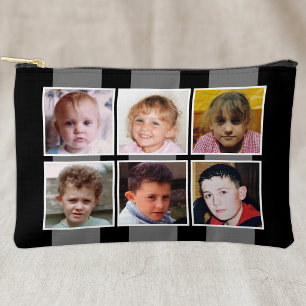 6 photo collage black grey accessory pouch