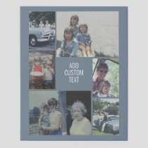 6 photo collage - blue background - white text faux canvas print