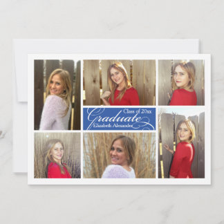6-Photo Collage Blue Custom Graduation Invitation