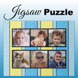 6 photo collage blue yellow stripes jigsaw puzzle<br><div class="desc">Piece together memories with our custom 6-photo jigsaw puzzle! Perfect for family game nights or heartfelt gifts, this puzzle lets you showcase six of your favorite photos in a fun, interactive way. Made with high-quality materials, the vibrant, glossy finish brings your images to life while ensuring durability. Ideal for any...</div>