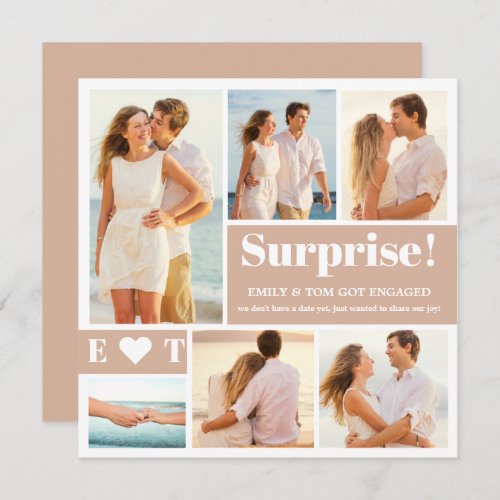 6 Photo Collage Blush Engagement Announcement