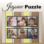 6 photo collage brown yellow stripes jigsaw puzzle<br><div class="desc">Piece together memories with our custom 6-photo jigsaw puzzle! Perfect for family game nights or heartfelt gifts, this puzzle lets you showcase six of your favorite photos in a fun, interactive way. Made with high-quality materials, the vibrant, glossy finish brings your images to life while ensuring durability. Ideal for any...</div>