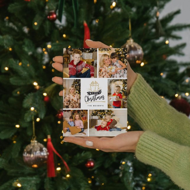 6 photo collage Christmas Red Polka Dot Holidays Card (Creator Uploaded)