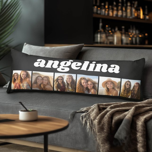 6 Photo Collage - Chunky Script - black and white Body Pillow (Custom Body Pillow)