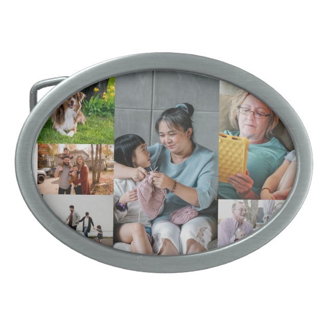  6 Photo Collage Create Your Own Belt Buckle (Front)