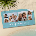 6 Photo Collage Custom Script Text Light Blue Beach Towel<br><div class="desc">A fun way to display photos of friends and family. Upload up to 6 photos and add them to the collage. The background is a light blue, but you can change the background when you click on the customize link and choose a different color. You can also add a name...</div>