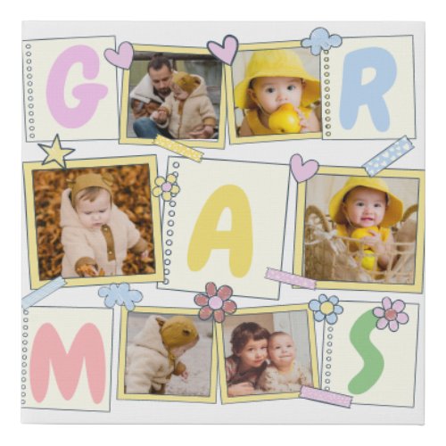 6 Photo Collage Cute Baby Pink Blue Granny Faux Canvas Print