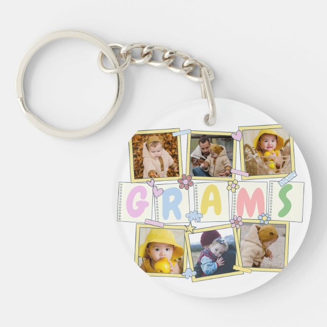 6 Photo Collage Cute Baby Pink Blue Granny Keychain (Front)