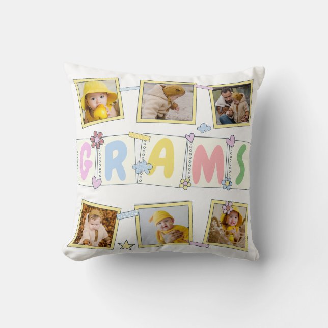 6 Photo Collage Cute Baby Pink Blue Granny Throw Pillow (Front)