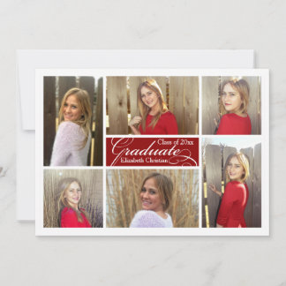 6-Photo Collage Dark Red Custom Graduation Invitation