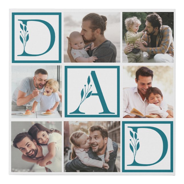 6 photo collage decorative Dad in script family Faux Canvas Print (Front)
