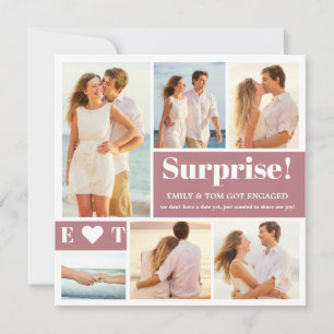 6 Photo Collage Dusty Pink Engagement Announcement
