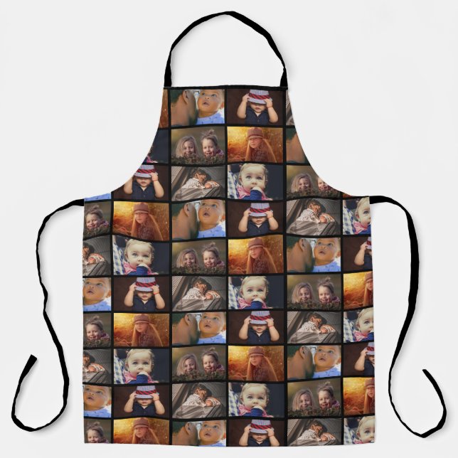 6 Photo Collage Family Photo Pattern Black Apron (Front)