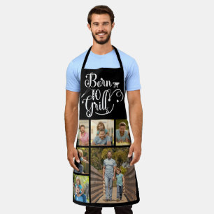 6 Photo Collage Father's Day Born To Grill BBQ Apron