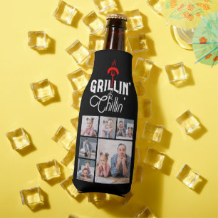 6 Photo Collage Father's Day Grillin' & Chillin' Bottle Cooler