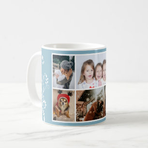 6 Photo Collage Foliage Blue Christmas Family Coffee Mug