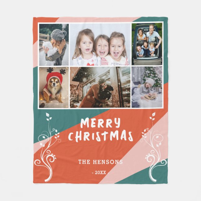 6 Photo Collage Foliage Colorful Christmas Family Fleece Blanket (Front)