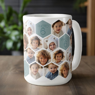 6 Photo Collage - funky honeycomb pattern - white Coffee Mug