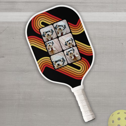 6 Photo Collage Funky Line Art Black Sunset Colors Pickleball Paddle